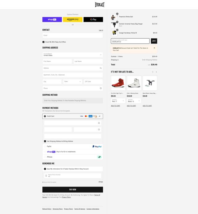 Everlast checkout page showing Everlast discount code box | Screenshot taken by SimplyCodes community member on Feb 4, 2025