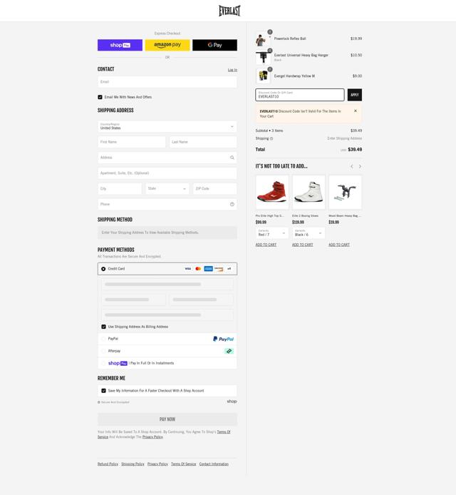Everlast checkout page showing Everlast discount code box | Screenshot taken by SimplyCodes community member on Jan 24, 2025