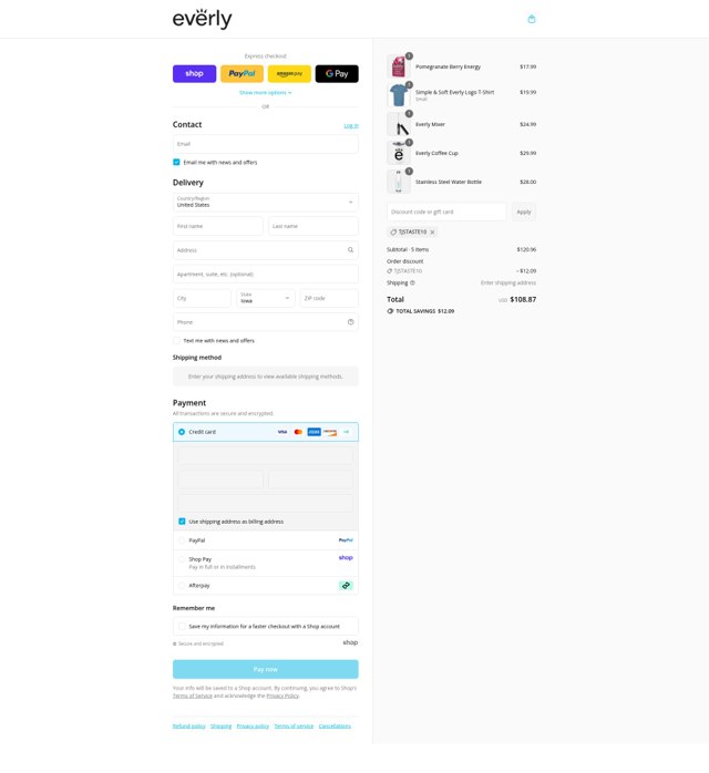 Everly checkout page showing Everly promo code box | Screenshot taken by SimplyCodes community member on Sep 7, 2025