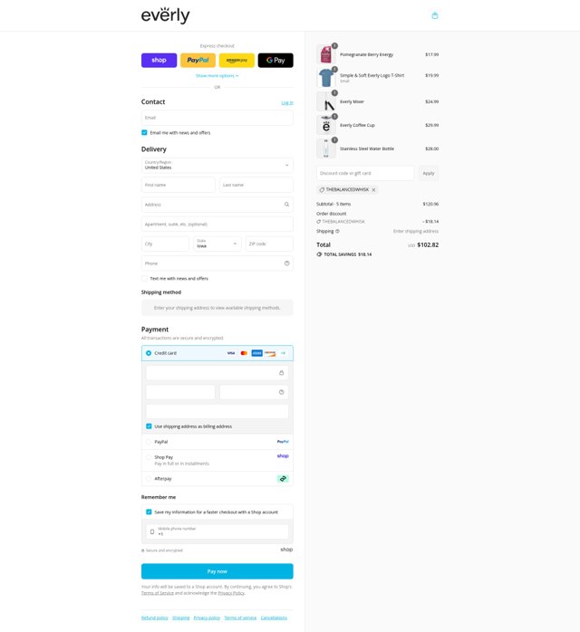 Everly checkout page showing Everly promo code box | Screenshot taken by SimplyCodes community member on Sep 7, 2025