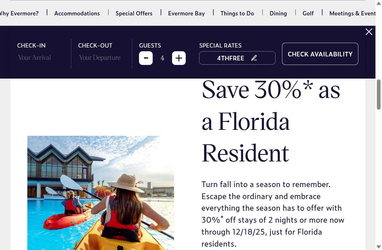 Evermore Orlando Resort checkout page showing Evermore Orlando Resort promo code box | Screenshot taken by SimplyCodes community member on Nov 12, 2025