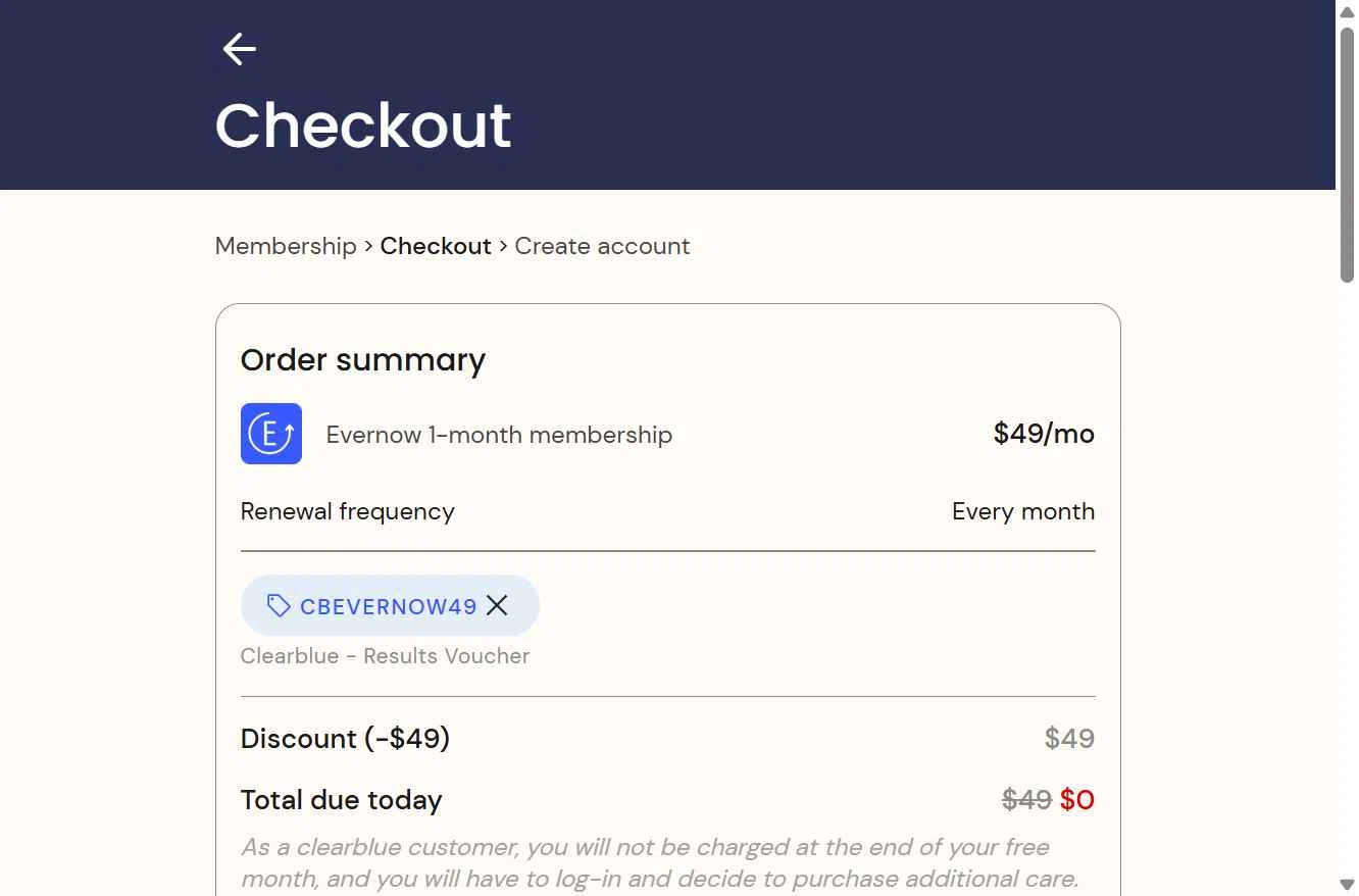 Evernow checkout page showing Evernow promo code box | Screenshot taken by SimplyCodes community member on Dec 18, 2025