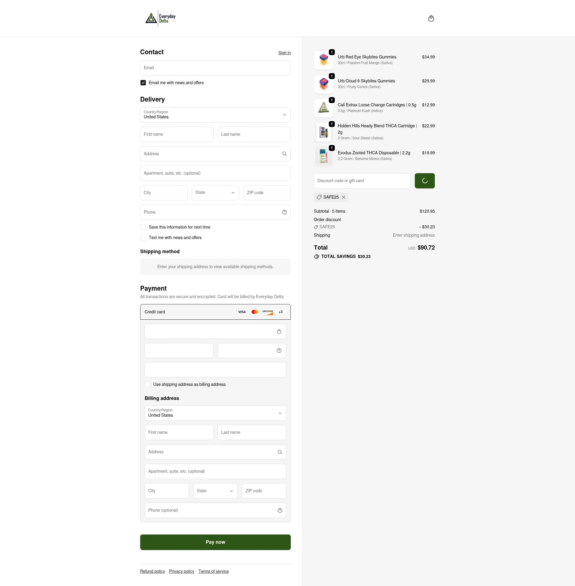 Everyday Delta checkout page showing Everyday Delta coupon code box | Screenshot taken by SimplyCodes community member on Feb 11, 2026