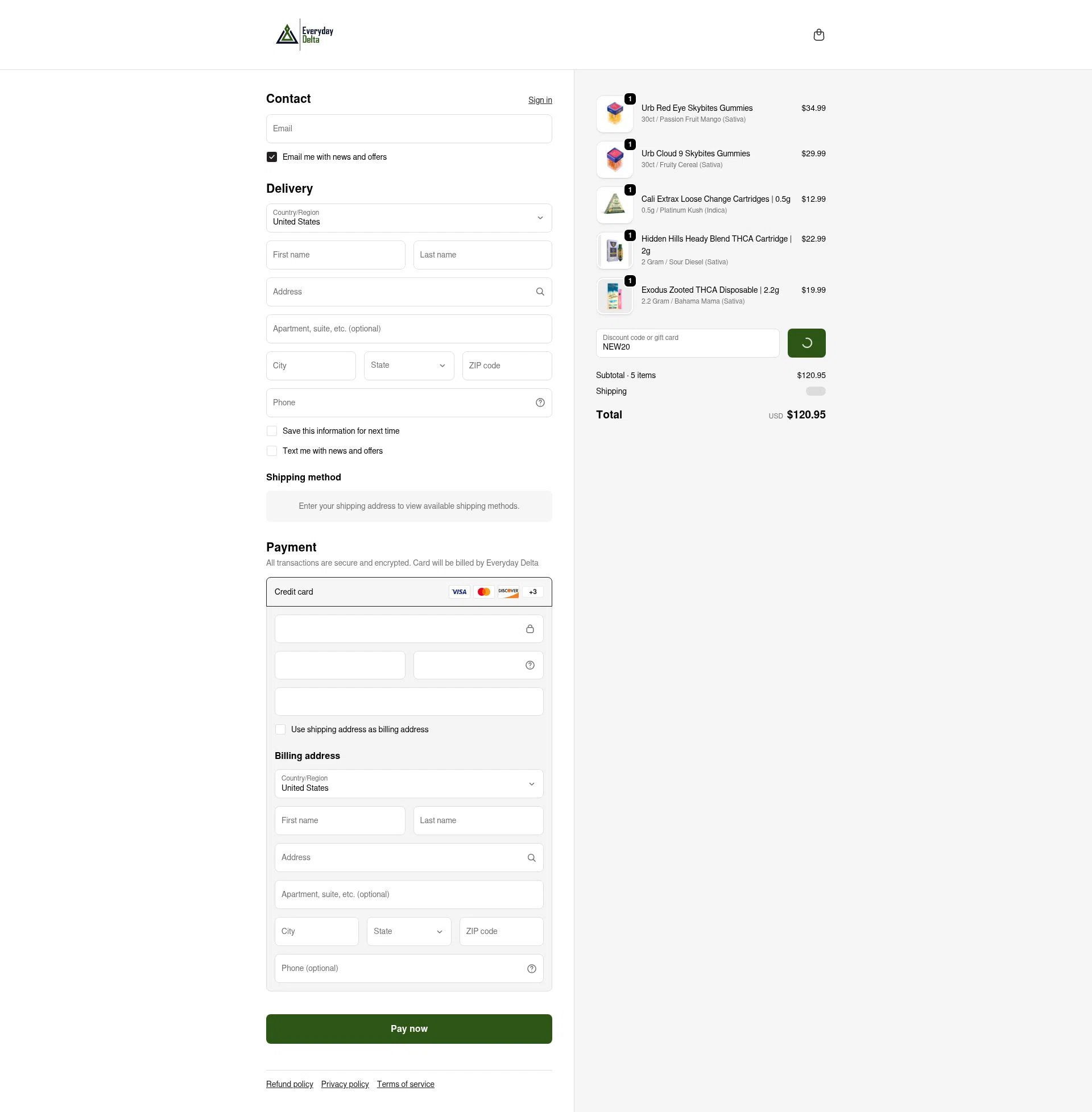 Everyday Delta checkout page showing Everyday Delta coupon code box | Screenshot taken by SimplyCodes community member on Feb 11, 2026