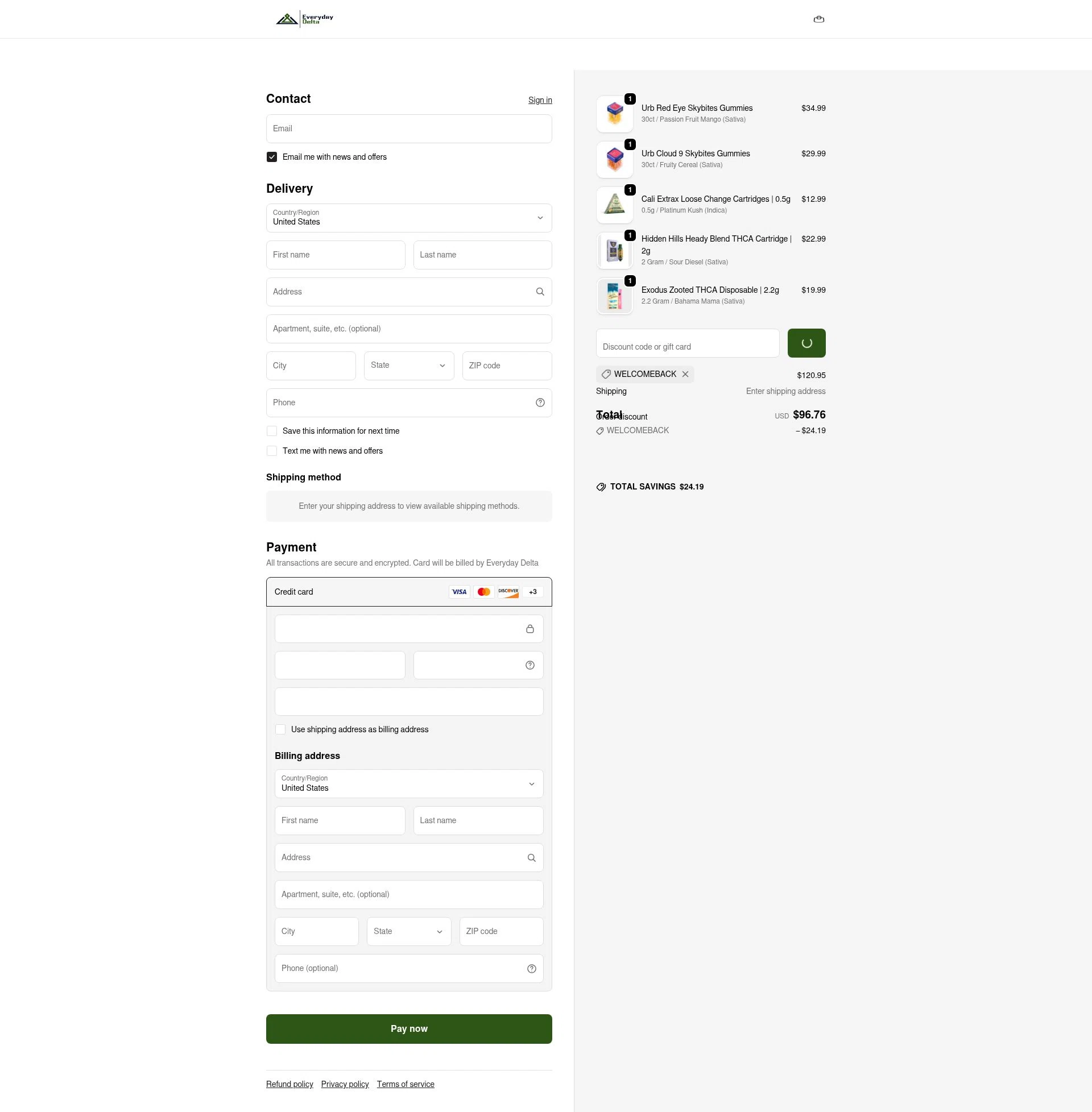 Everyday Delta checkout page showing Everyday Delta coupon code box | Screenshot taken by SimplyCodes community member on Feb 11, 2026
