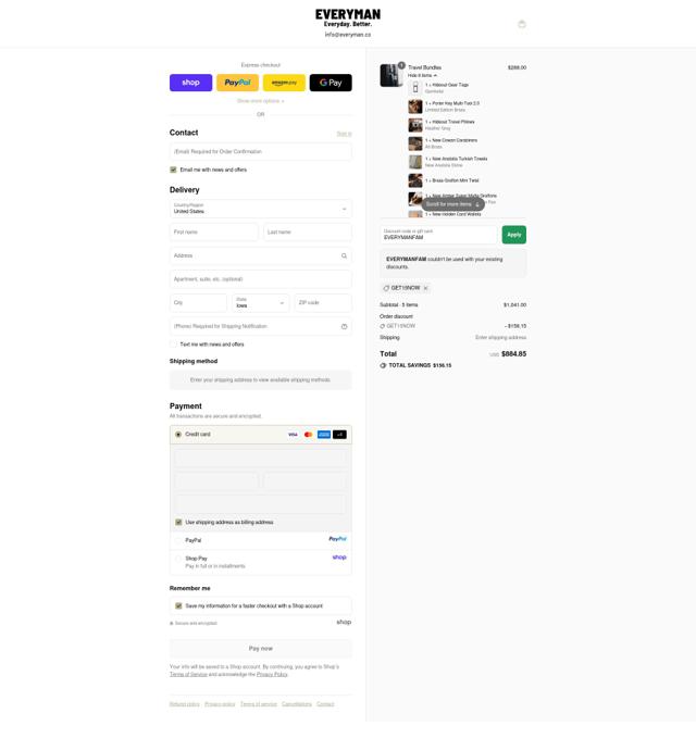 Everyman checkout page showing Everyman discount code box | Screenshot taken by SimplyCodes community member on Sep 10, 2025