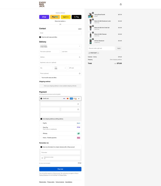 Every Man Jack checkout page showing Every Man Jack discount code box | Screenshot taken by SimplyCodes community member on Sep 2, 2025