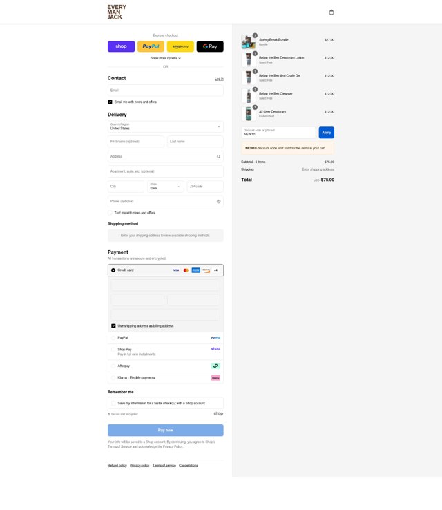 Every Man Jack checkout page showing Every Man Jack discount code box | Screenshot taken by SimplyCodes community member on Sep 2, 2025