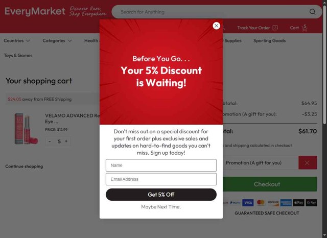 EveryMarket checkout page showing EveryMarket coupon code box | Screenshot taken by SimplyCodes community member on Aug 26, 2025