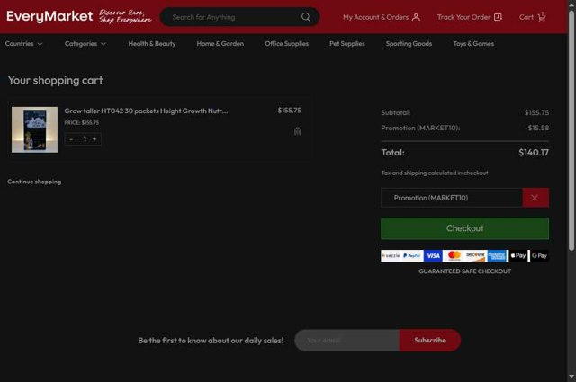 EveryMarket checkout page showing EveryMarket coupon code box | Screenshot taken by SimplyCodes community member on Aug 17, 2025