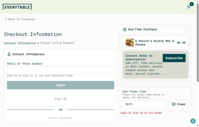 Everytable checkout page showing Everytable promo code box | Screenshot taken by SimplyCodes community member on May 27, 2025
