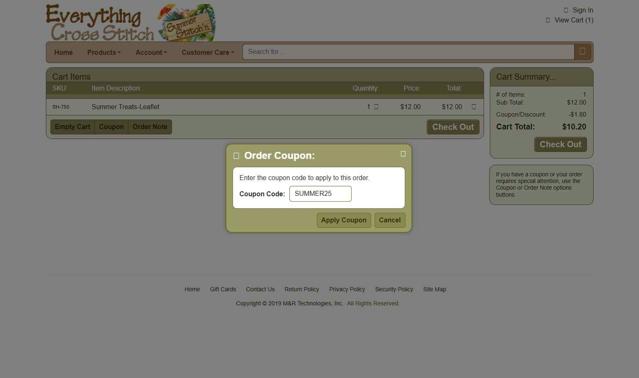 Everything Cross Stitch checkout page showing Everything Cross Stitch promo code box | Screenshot taken by SimplyCodes community member on Jun 19, 2025