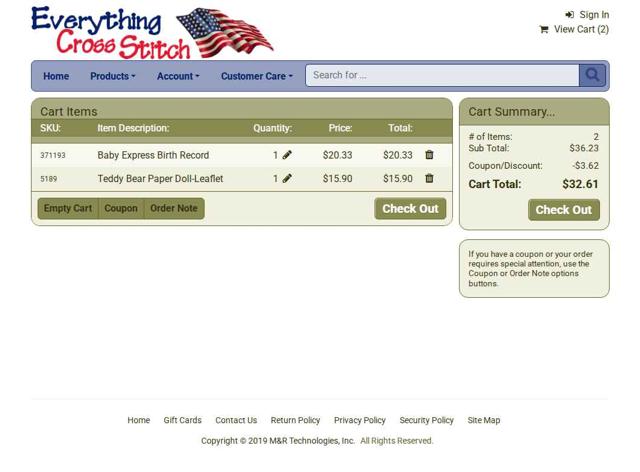 Everything Cross Stitch checkout page showing Everything Cross Stitch promo code box | Screenshot taken by SimplyCodes community member on May 23, 2025