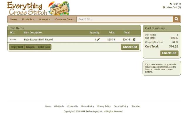 Everything Cross Stitch checkout page showing Everything Cross Stitch promo code box | Screenshot taken by SimplyCodes community member on Jun 28, 2025