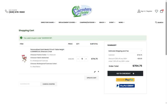 Everywhere Chair checkout page showing Everywhere Chair coupon code box | Screenshot taken by SimplyCodes community member on Aug 29, 2025