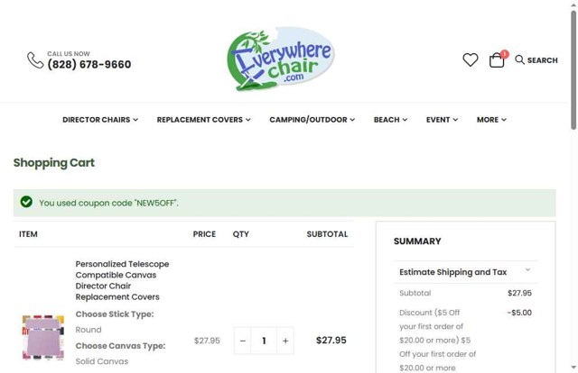Everywhere Chair checkout page showing Everywhere Chair coupon code box | Screenshot taken by SimplyCodes community member on Aug 29, 2025