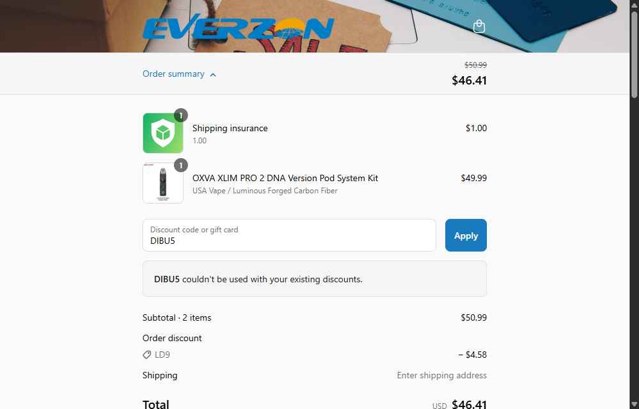 Everzon checkout page showing Everzon discount code box | Screenshot taken by SimplyCodes community member on Sep 4, 2025