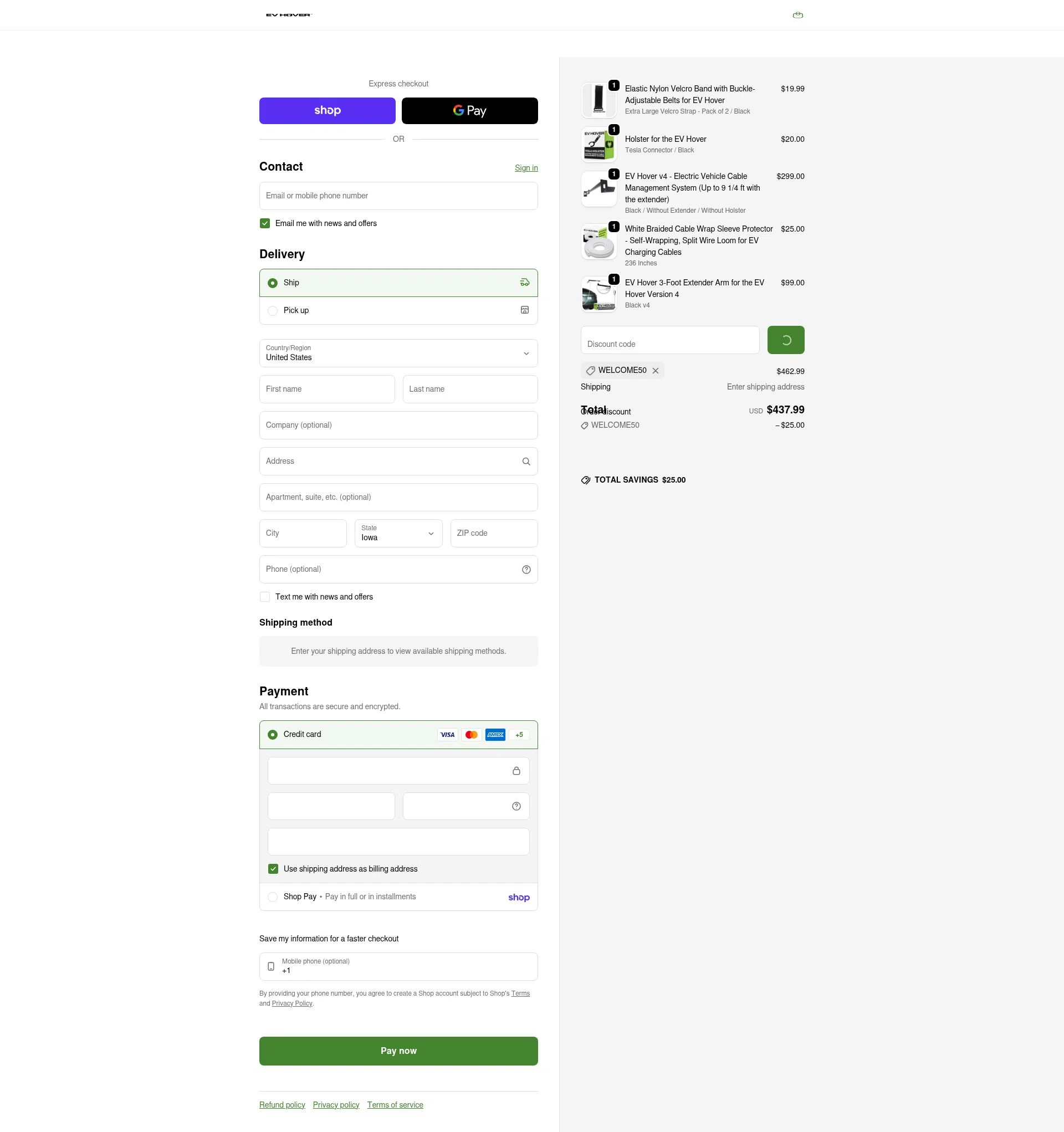 EV Hover checkout page showing EV Hover promo code box | Screenshot taken by SimplyCodes community member on Feb 13, 2026
