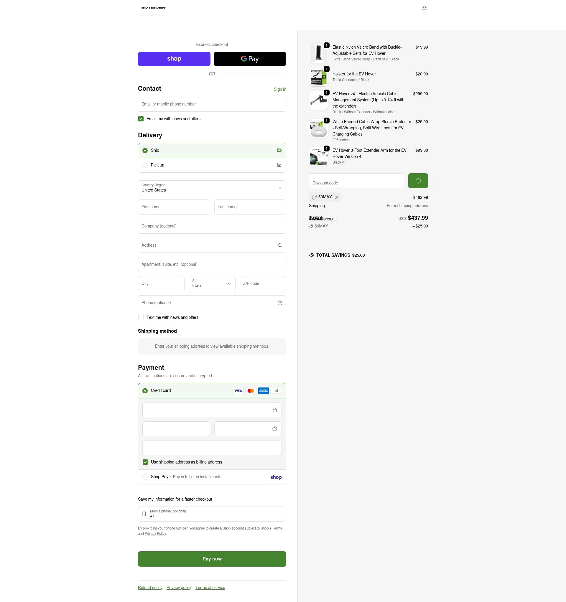EV Hover checkout page showing EV Hover promo code box | Screenshot taken by SimplyCodes community member on Feb 13, 2026