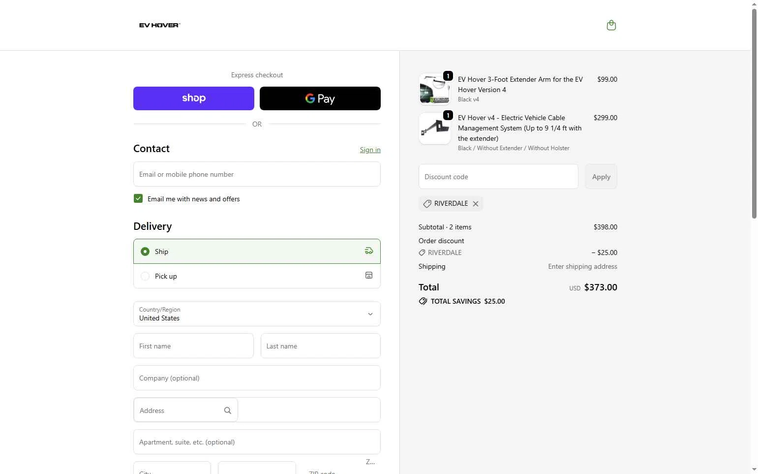 EV Hover checkout page showing EV Hover promo code box | Screenshot taken by SimplyCodes community member on Feb 20, 2026