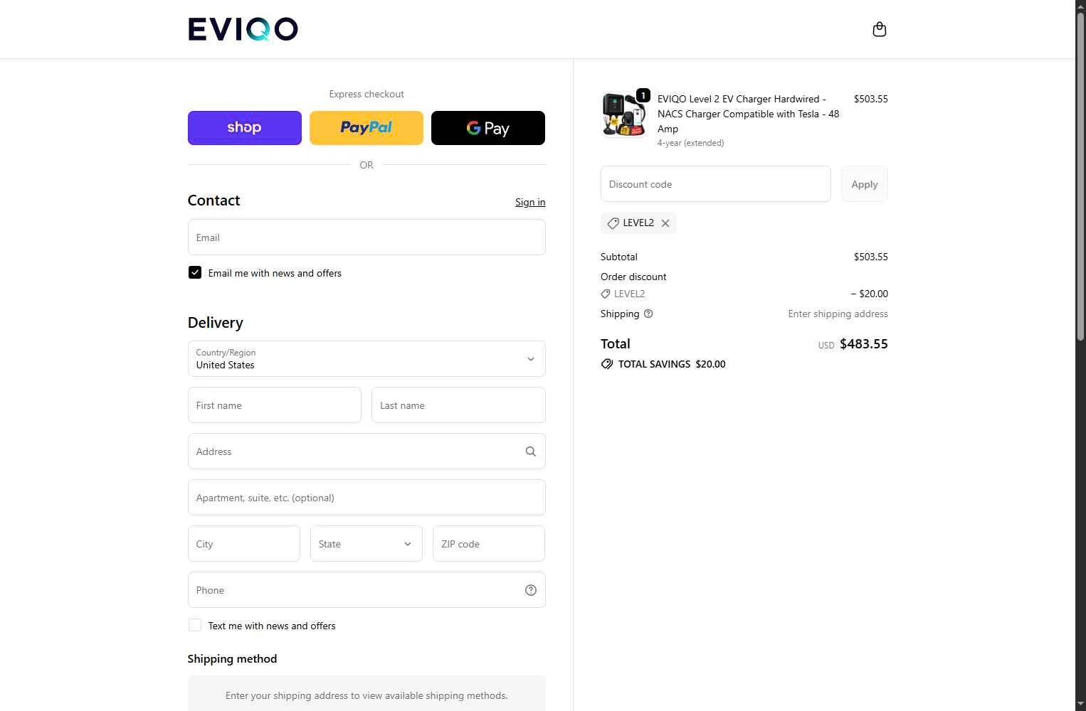 EVIQO checkout page showing EVIQO discount code box | Screenshot taken by SimplyCodes community member on Nov 30, 2025
