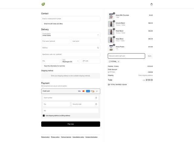 Evo Hemp checkout page showing Evo Hemp coupon code box | Screenshot taken by SimplyCodes community member on Jun 20, 2025