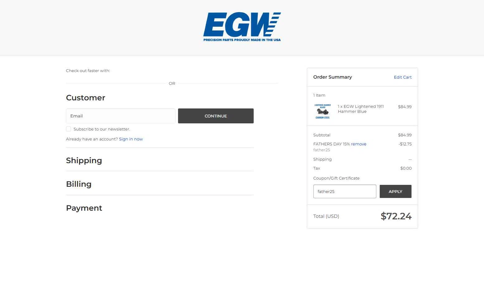 Evolution Gun Works checkout page showing Evolution Gun Works promo code box | Screenshot taken by SimplyCodes community member on Jun 13, 2025
