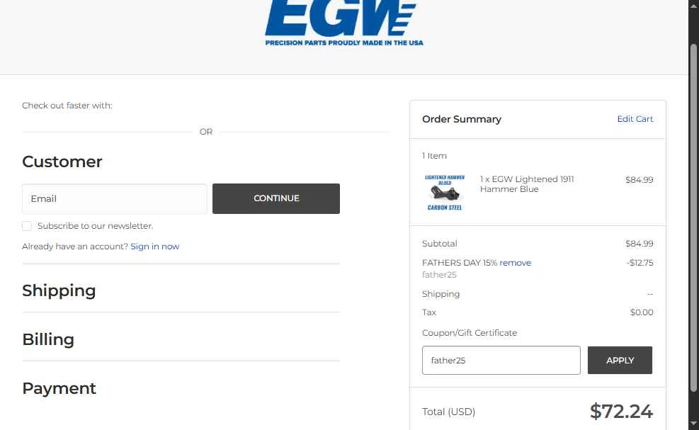 Evolution Gun Works checkout page showing Evolution Gun Works promo code box | Screenshot taken by SimplyCodes community member on Jun 13, 2025