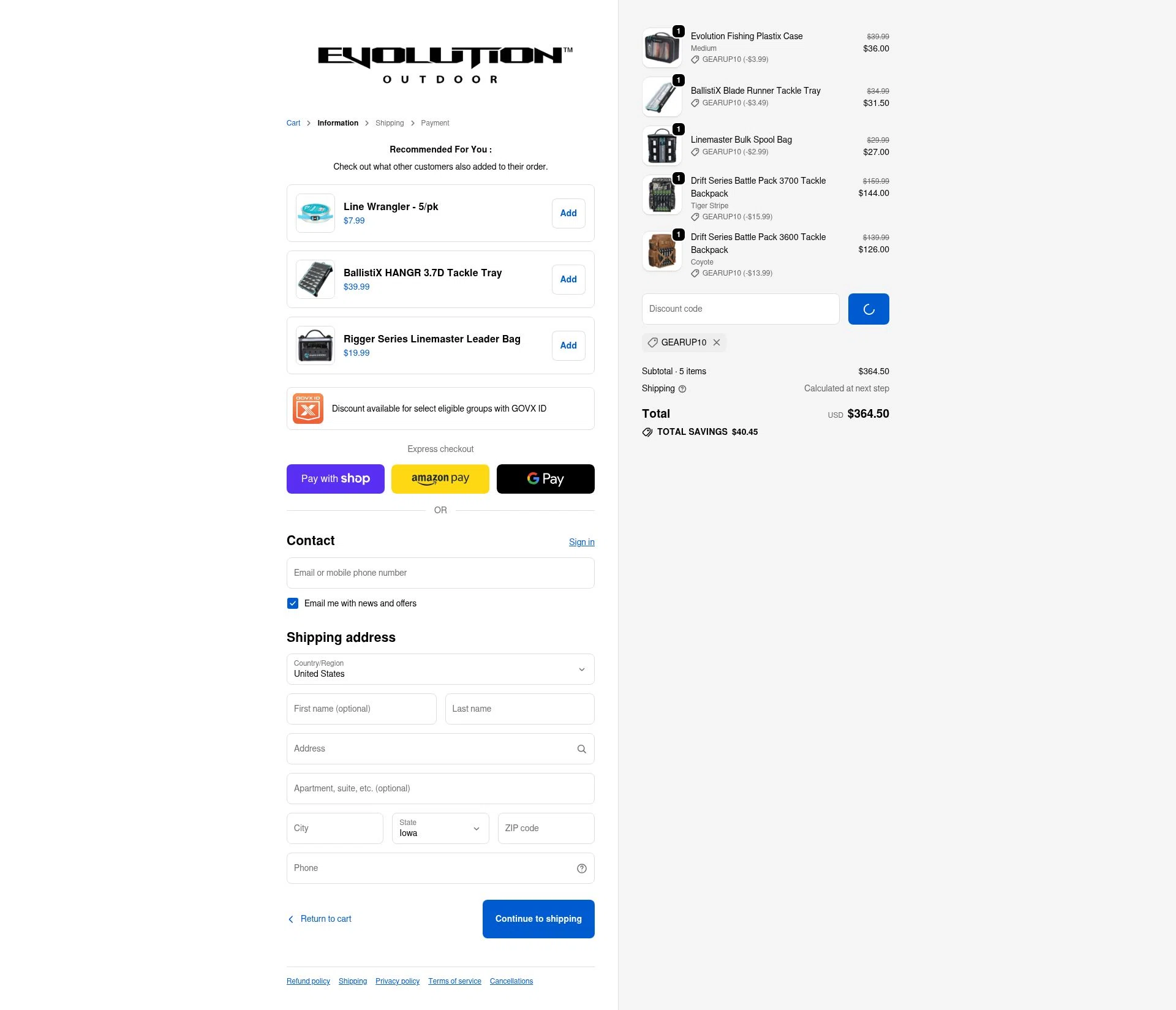 Evolution Outdoor checkout page showing Evolution Outdoor promo code box | Screenshot taken by SimplyCodes community member on Jan 10, 2026