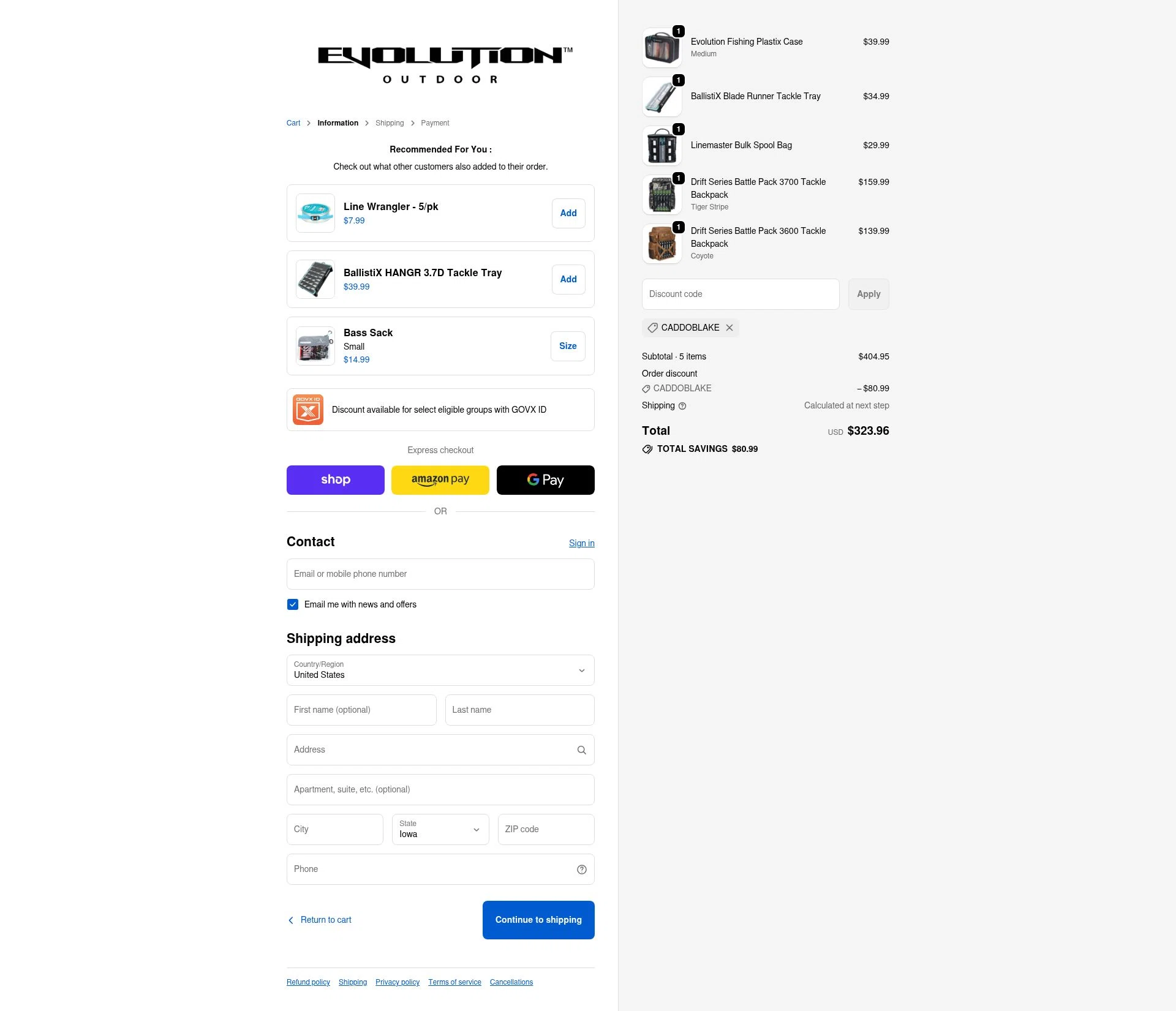 Evolution Outdoor checkout page showing Evolution Outdoor promo code box | Screenshot taken by SimplyCodes community member on Jan 15, 2026