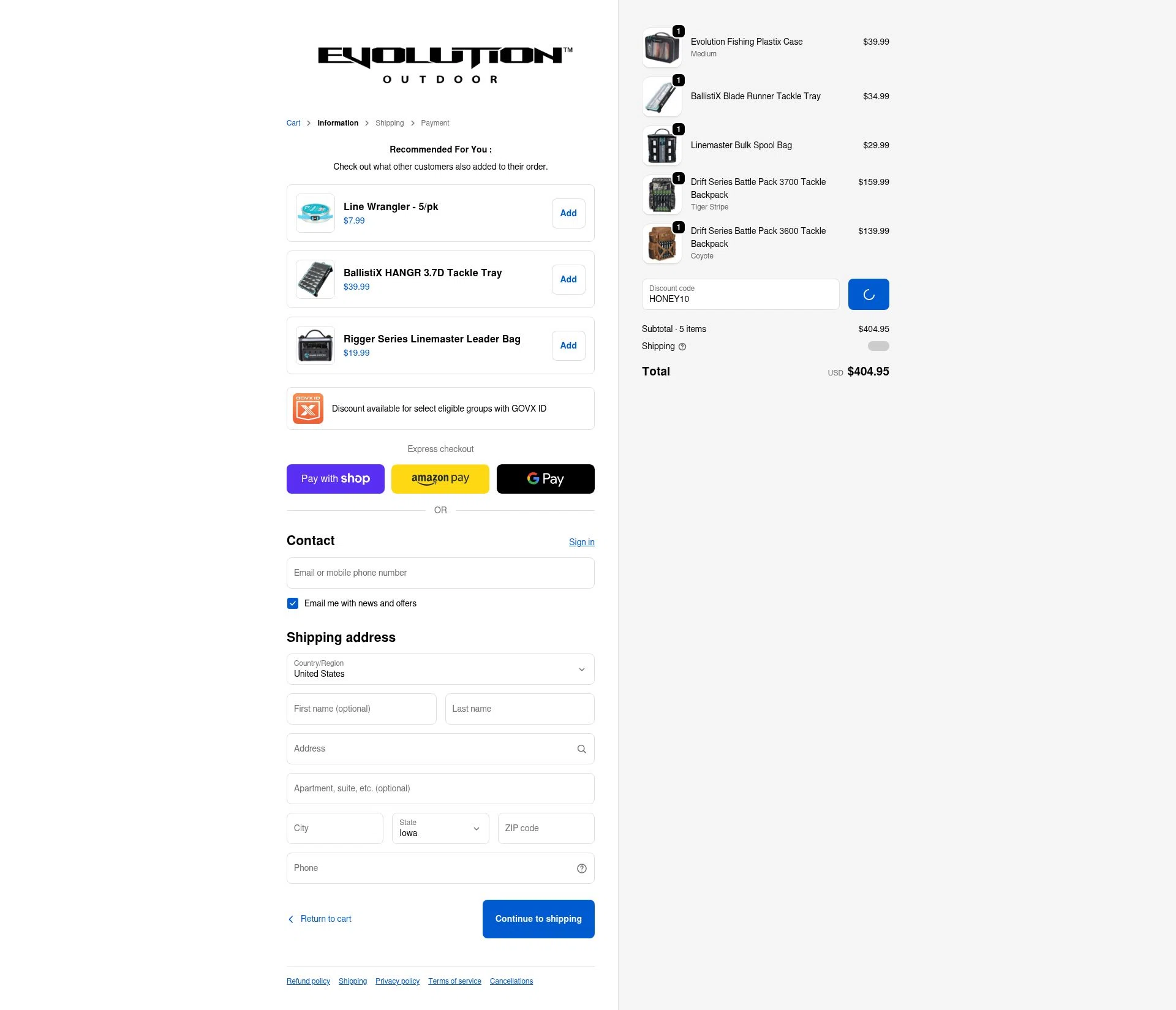 Evolution Outdoor checkout page showing Evolution Outdoor promo code box | Screenshot taken by SimplyCodes community member on Jan 10, 2026