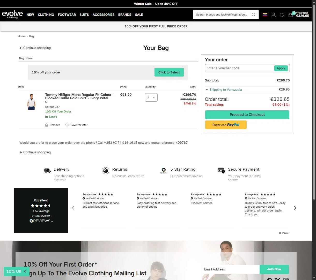Evolve Clothing checkout page showing Evolve Clothing promo code box | Screenshot taken by SimplyCodes community member on Jan 21, 2026