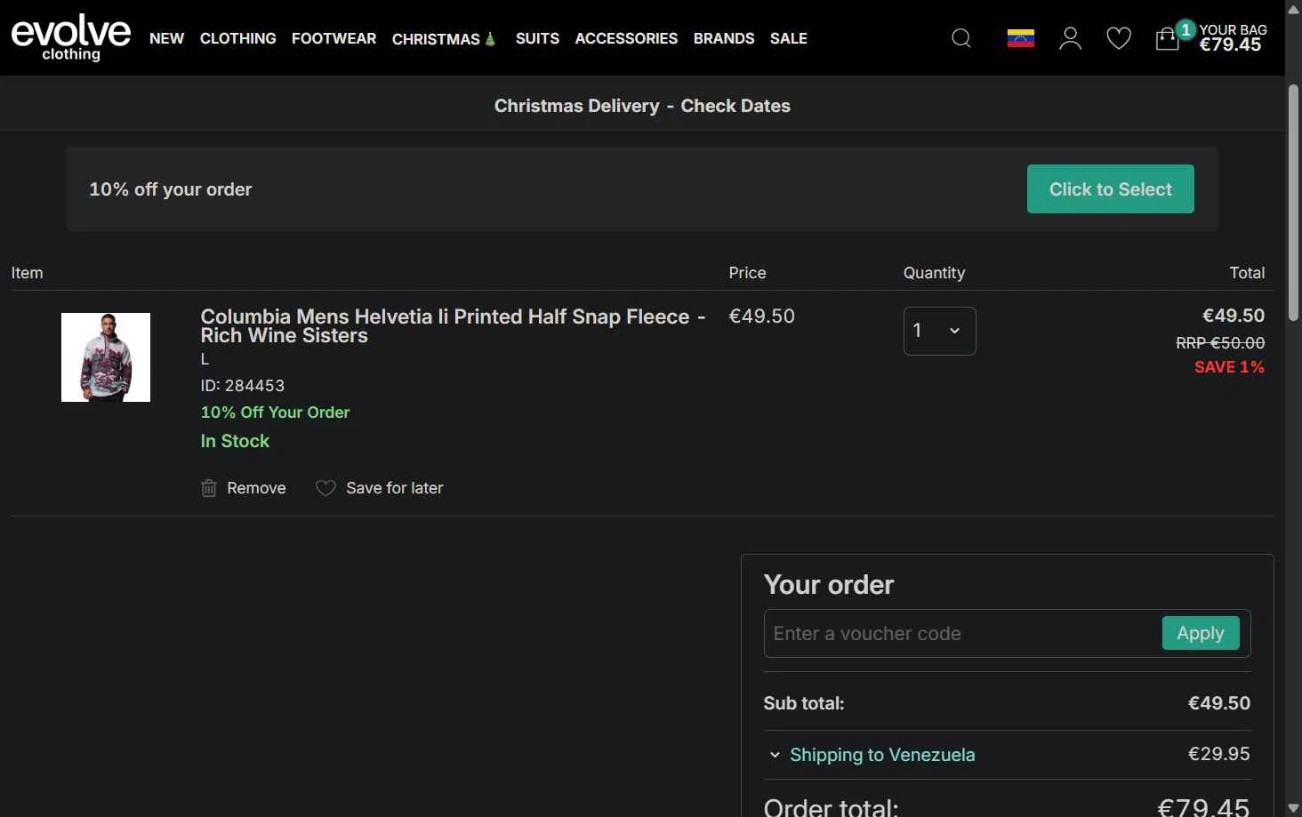 Evolve Clothing checkout page showing Evolve Clothing promo code box | Screenshot taken by SimplyCodes community member on Dec 23, 2025