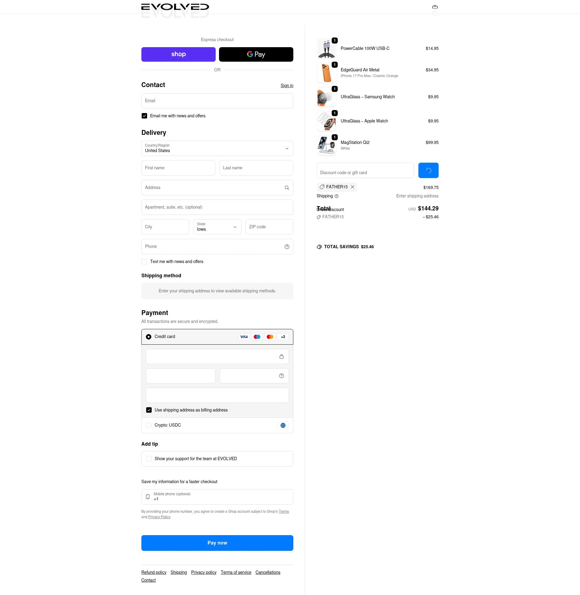 Evolved Chargers checkout page showing Evolved Chargers discount code box | Screenshot taken by SimplyCodes community member on Feb 12, 2026
