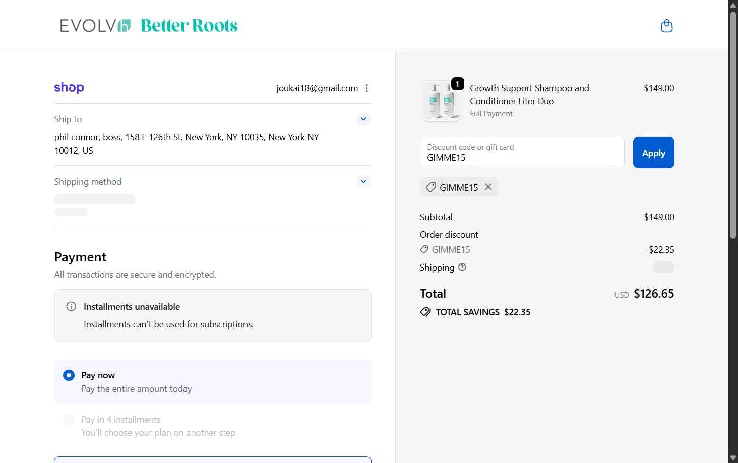 EVOLVh checkout page showing EVOLVh coupon code box | Screenshot taken by SimplyCodes community member on Jan 20, 2026