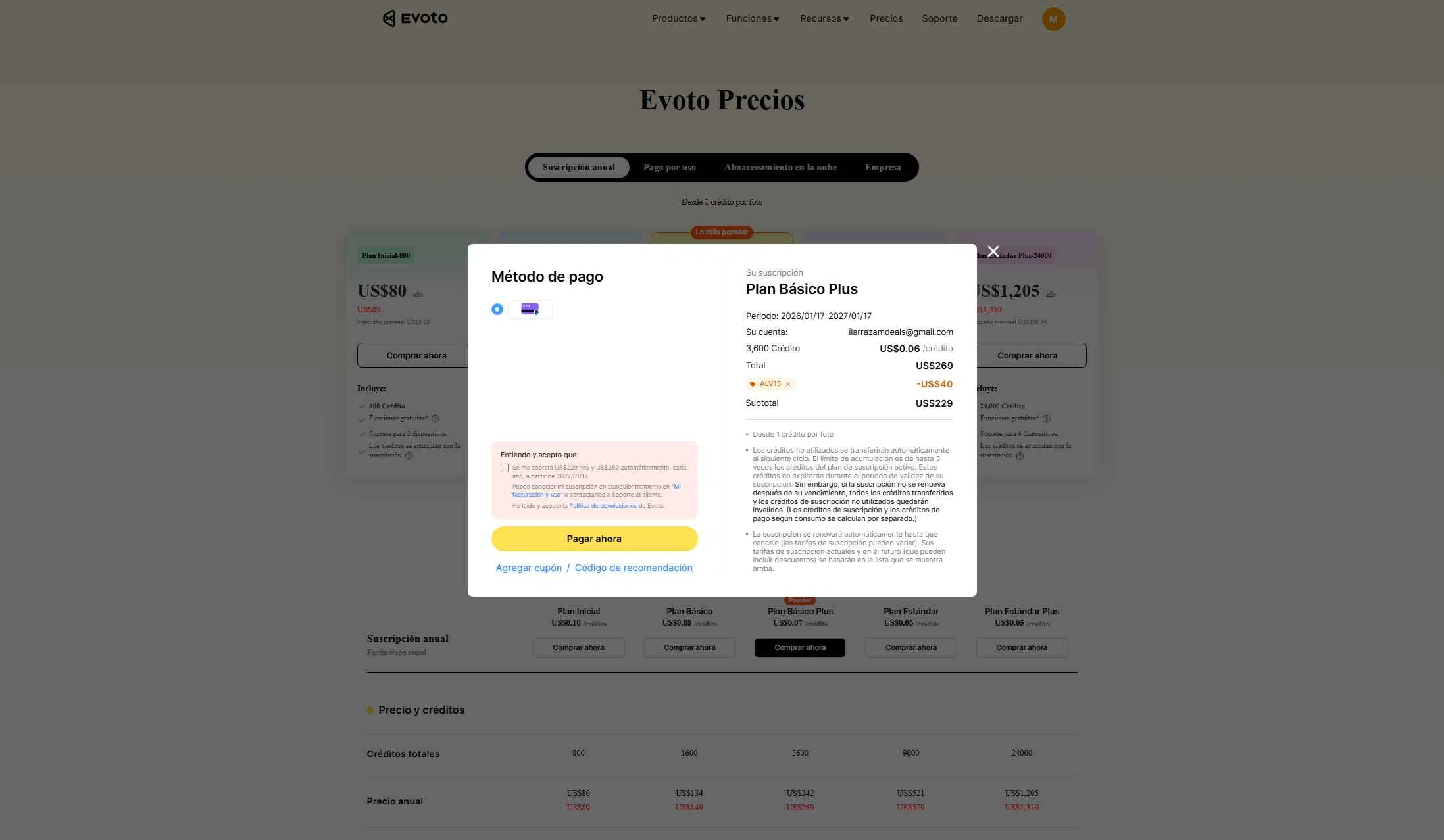 Evoto checkout page showing Evoto discount code box | Screenshot taken by SimplyCodes community member on Jan 17, 2026