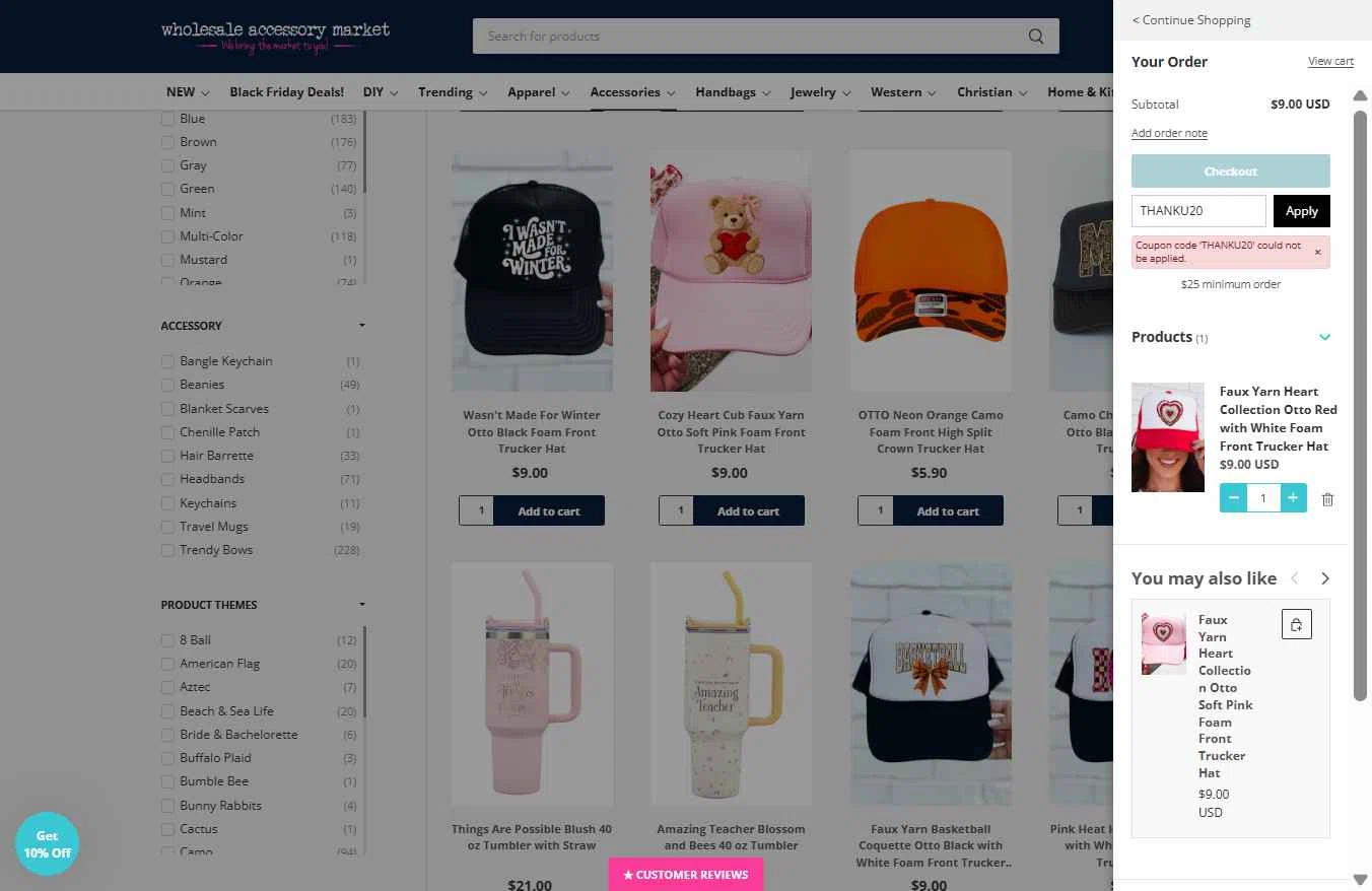 Wholesale Accessory Market checkout page showing Wholesale Accessory Market discount code box | Screenshot taken by SimplyCodes community member on Dec 7, 2025