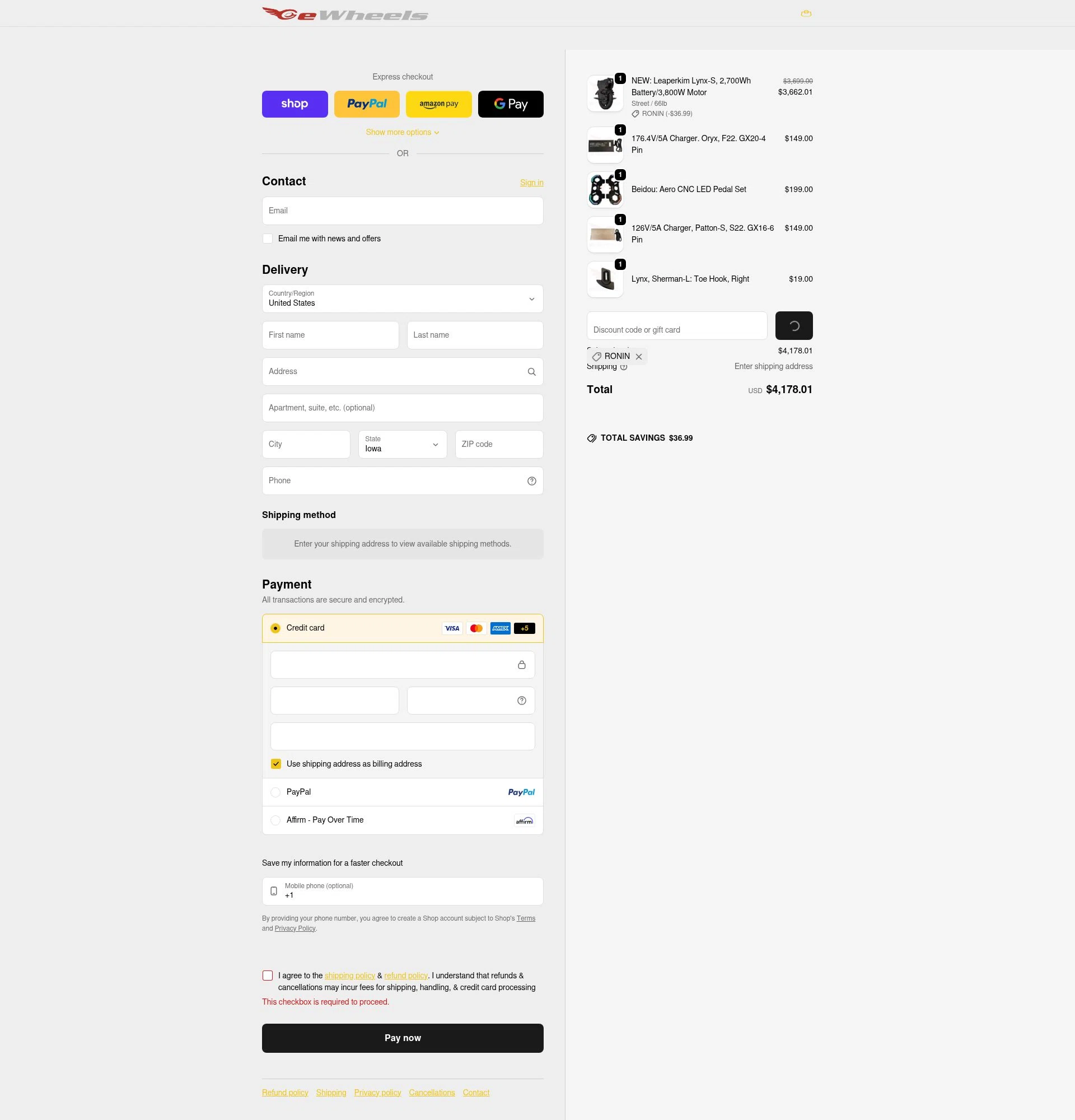 Ewheels checkout page showing Ewheels discount code box | Screenshot taken by SimplyCodes community member on Feb 8, 2026