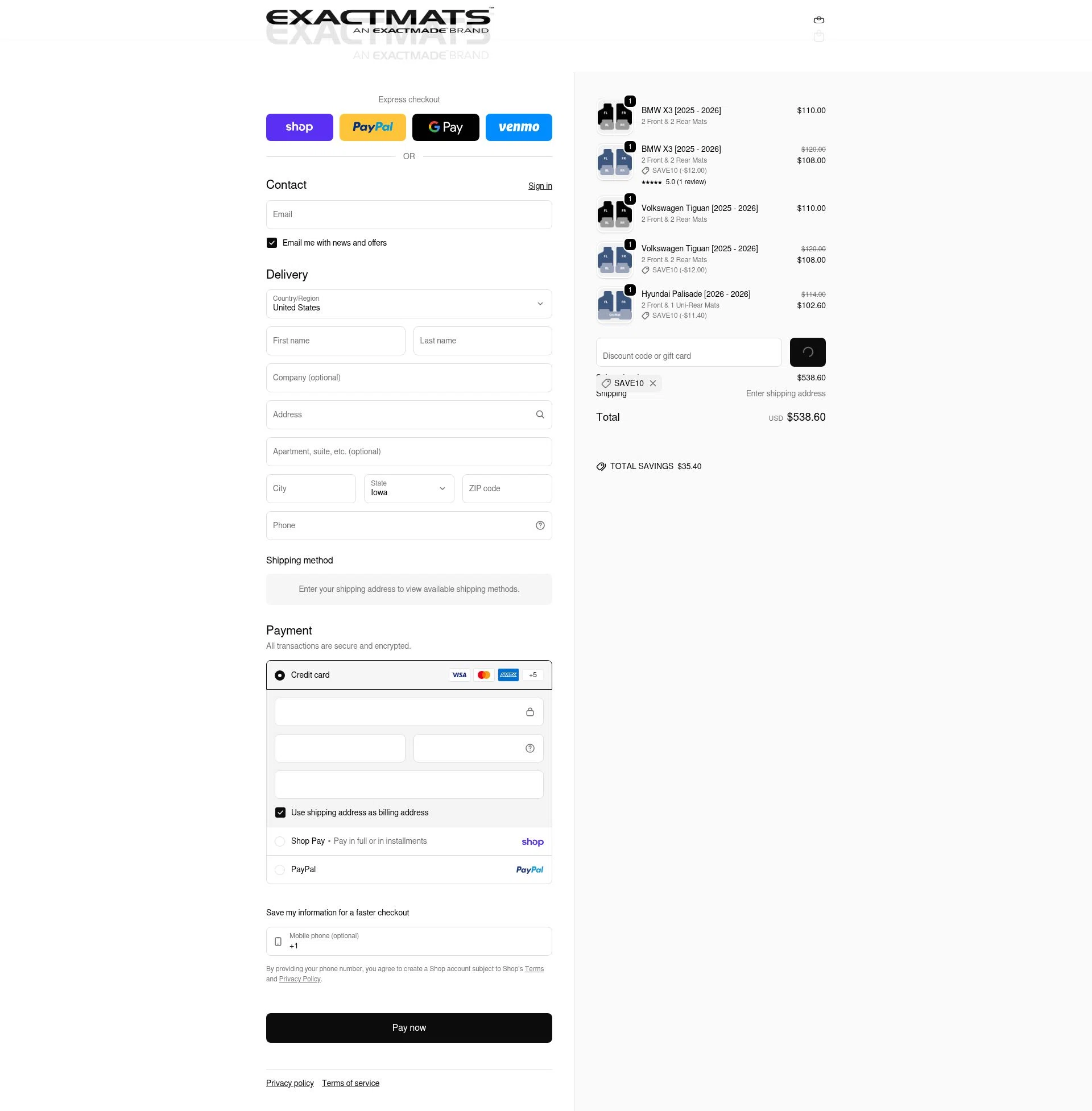ExactMats checkout page showing ExactMats discount code box | Screenshot taken by SimplyCodes community member on Feb 4, 2026