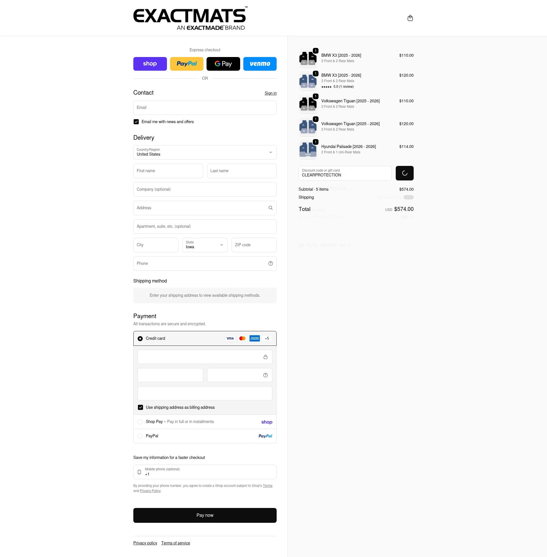 ExactMats checkout page showing ExactMats discount code box | Screenshot taken by SimplyCodes community member on Feb 4, 2026