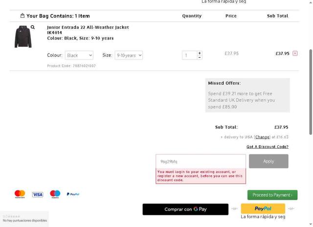 Excell Sports checkout page showing Excell Sports discount code box | Screenshot taken by SimplyCodes community member on Aug 29, 2025