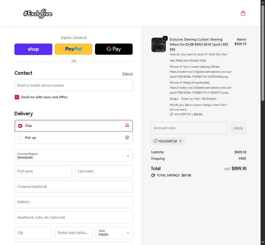 Exclusive Steering checkout page showing Exclusive Steering promo code box | Screenshot taken by SimplyCodes community member on Nov 24, 2025