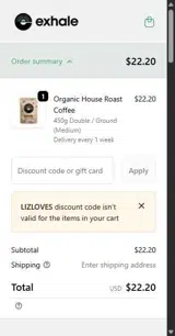 LIZLOVES coupon verification screenshot