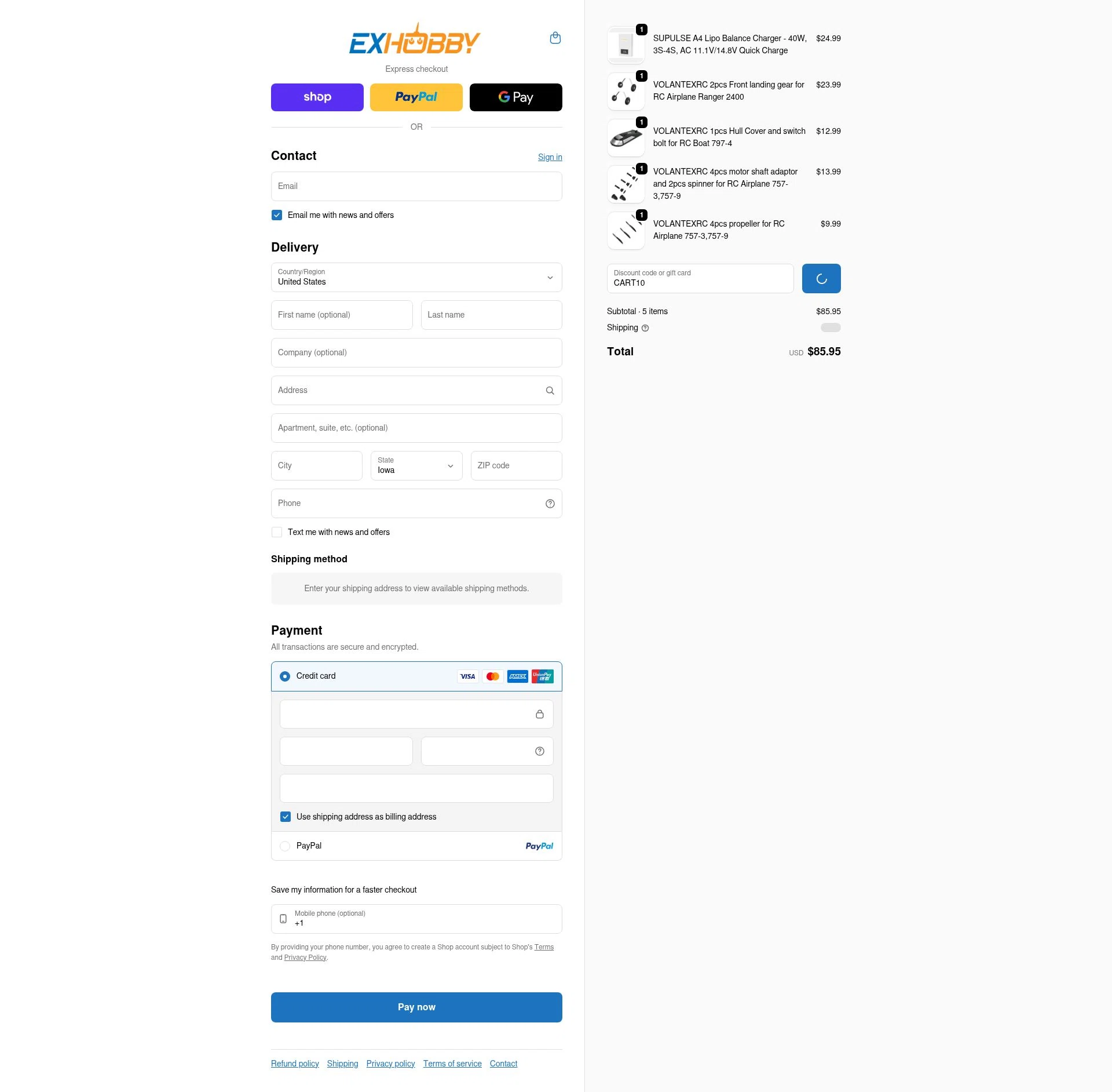 EXHOBBY checkout page showing EXHOBBY discount code box | Screenshot taken by SimplyCodes community member on Feb 4, 2026