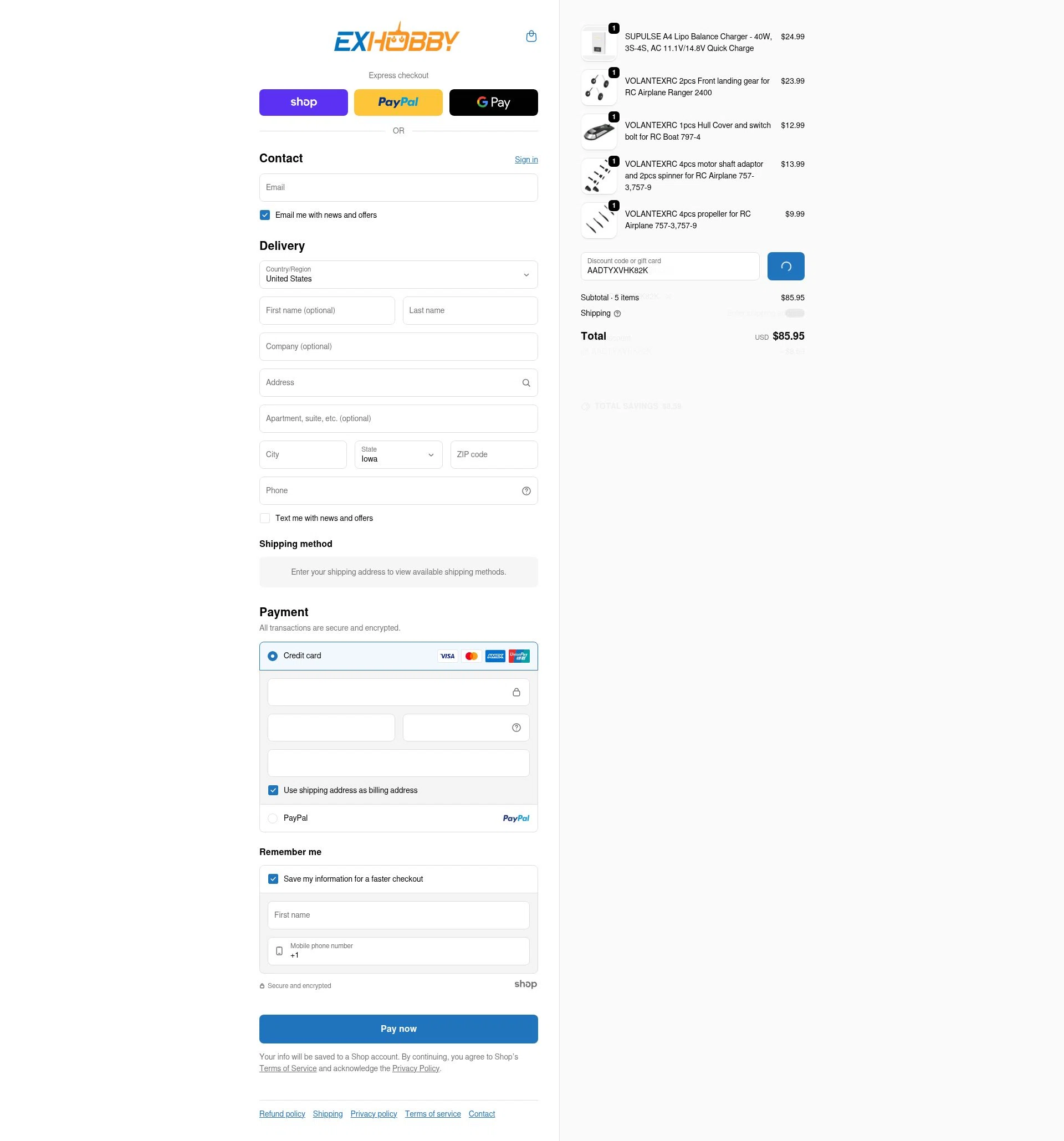 EXHOBBY checkout page showing EXHOBBY discount code box | Screenshot taken by SimplyCodes community member on Jan 27, 2026