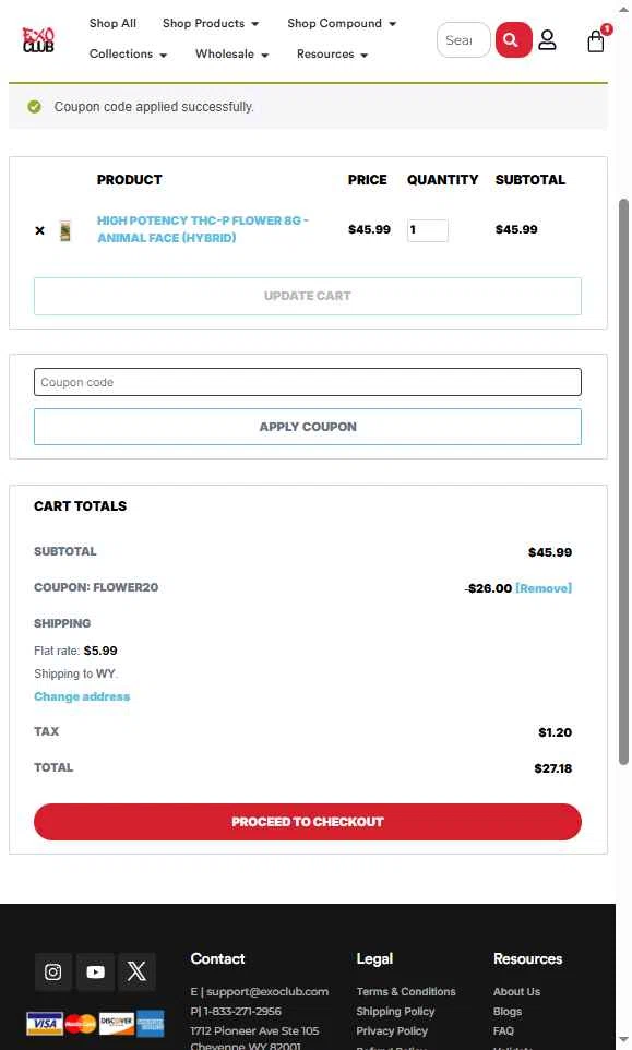 EXO Club checkout page showing EXO Club coupon code box | Screenshot taken by SimplyCodes community member on Nov 8, 2025