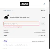 Exodus Ride Shop coupon verification screenshot