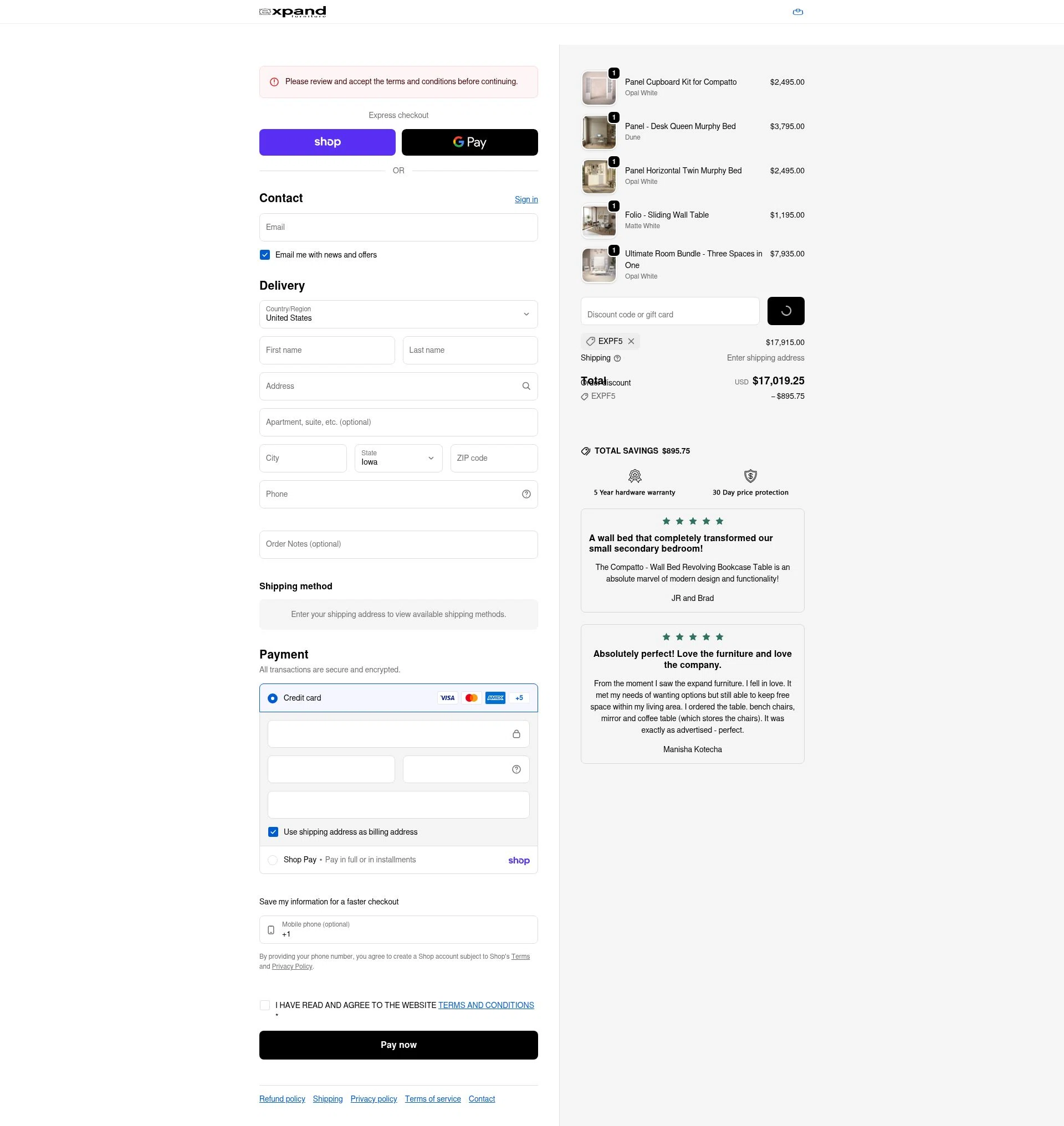 Expand Furniture checkout page showing Expand Furniture coupon code box | Screenshot taken by SimplyCodes community member on Feb 5, 2026