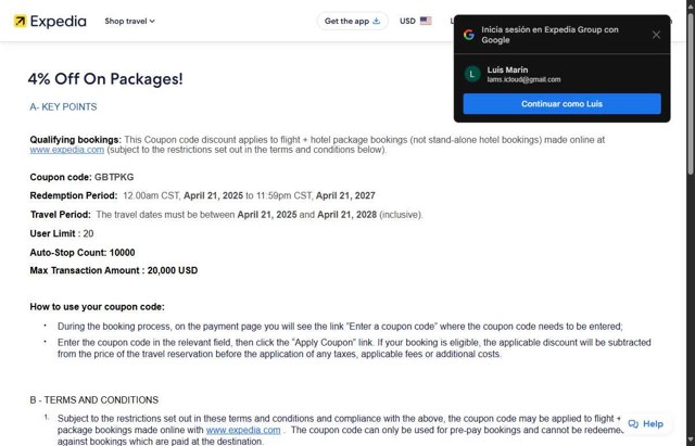 Expedia checkout page showing Expedia coupon code box | Screenshot taken by SimplyCodes community member on Aug 27, 2025