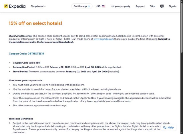 Expedia checkout page showing Expedia coupon code box | Screenshot taken by SimplyCodes community member on Aug 23, 2025